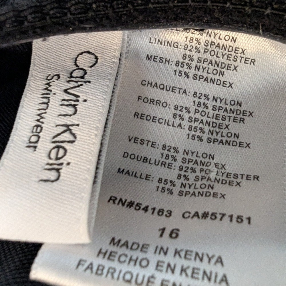 Calvin Klein Black Ruched One Piece Swim Bathing Suit Womens 16 Tummy Control - Picture 7 of 7